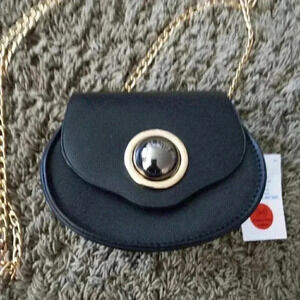 Mini Black Saddle Bag With Gold Accents